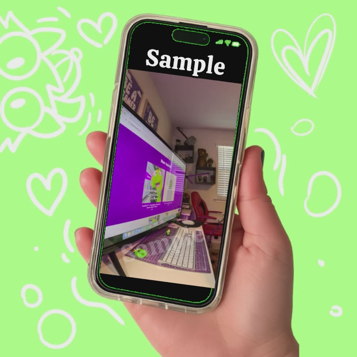 hand holding celphone with sample of video message of puppet